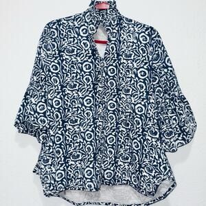 Holly Shae Design M Blue White Cotton Print Bell Sleeve
Tunic Top Resortwear